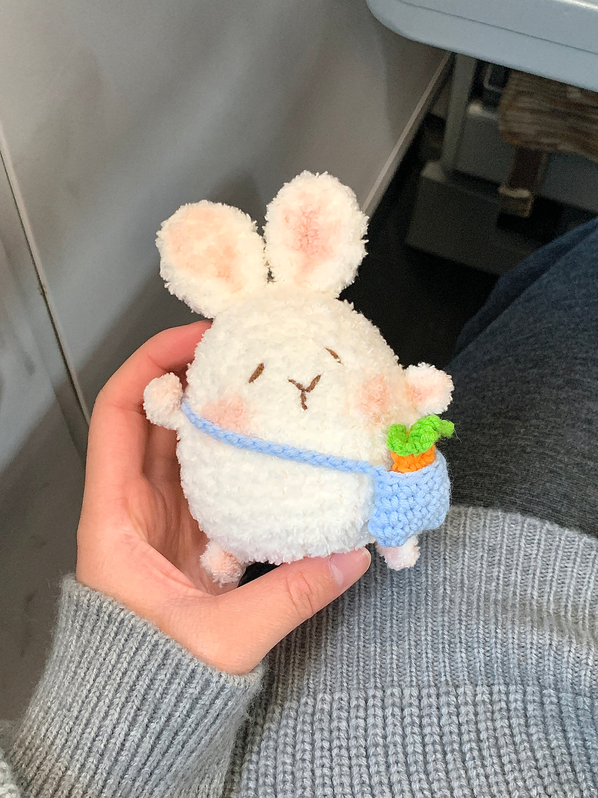 Material kit for DIY spring outing bunny doll, finished backpack, bunny yarn, crochet hook