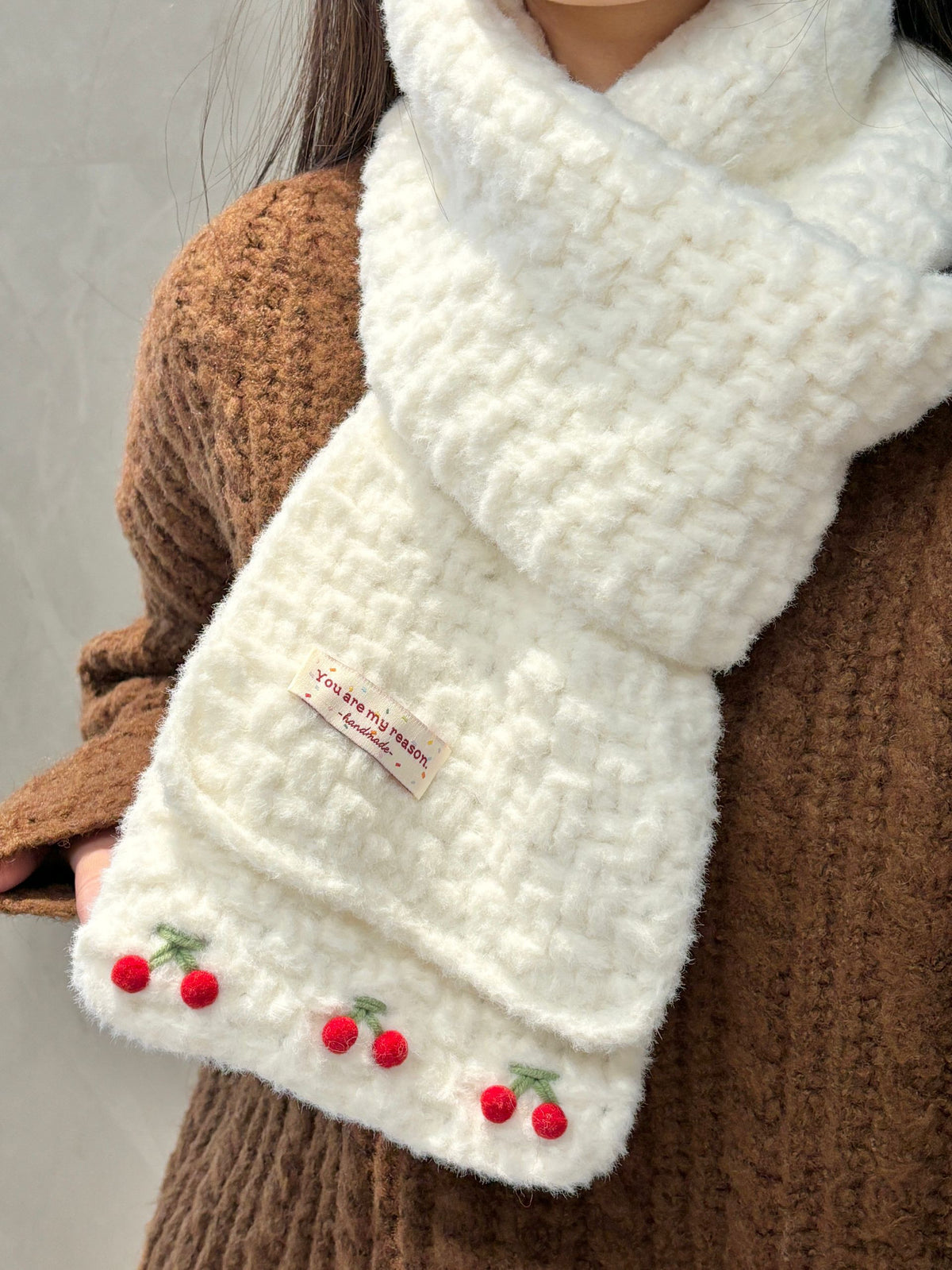 Cherry scarf yarn DIY craft kit, cloud cotton yarn gift