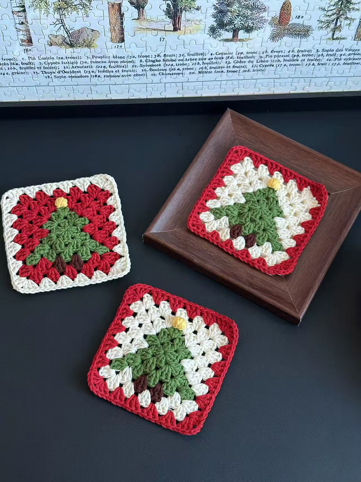 Christmas hat coaster crochet DIY kit yarn handmade Christmas tree gift