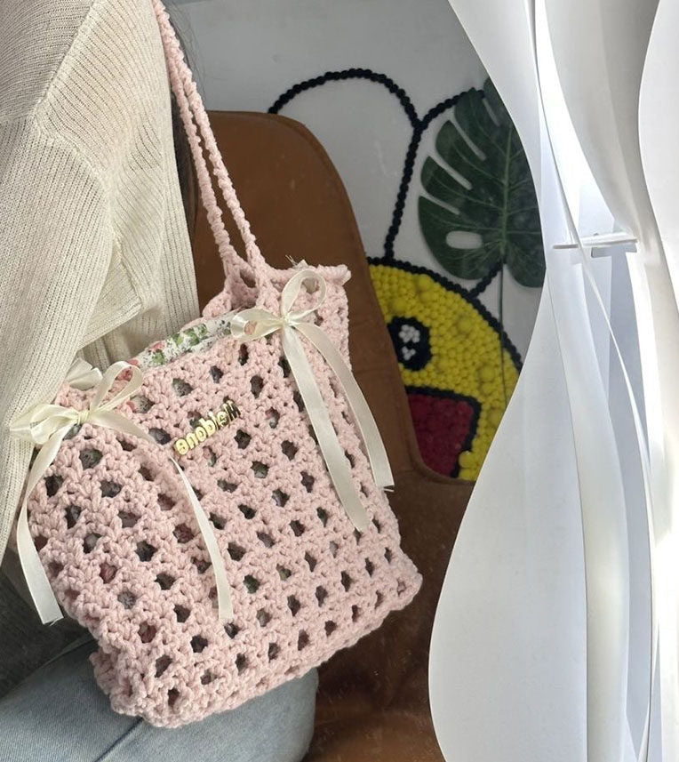DIY Crochet Summer Floral Wedding Openwork Bag Small Round Yarn Shoulder Bag Knitting DIY Material Kit