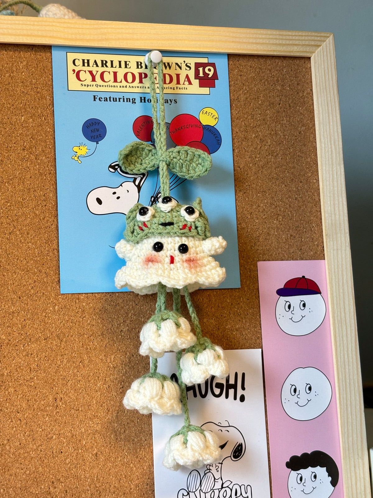 Three-eyed ghost lily of the valley pendant, Hello Kitty cat, little panda backpack, DIY crochet kit, gift set.