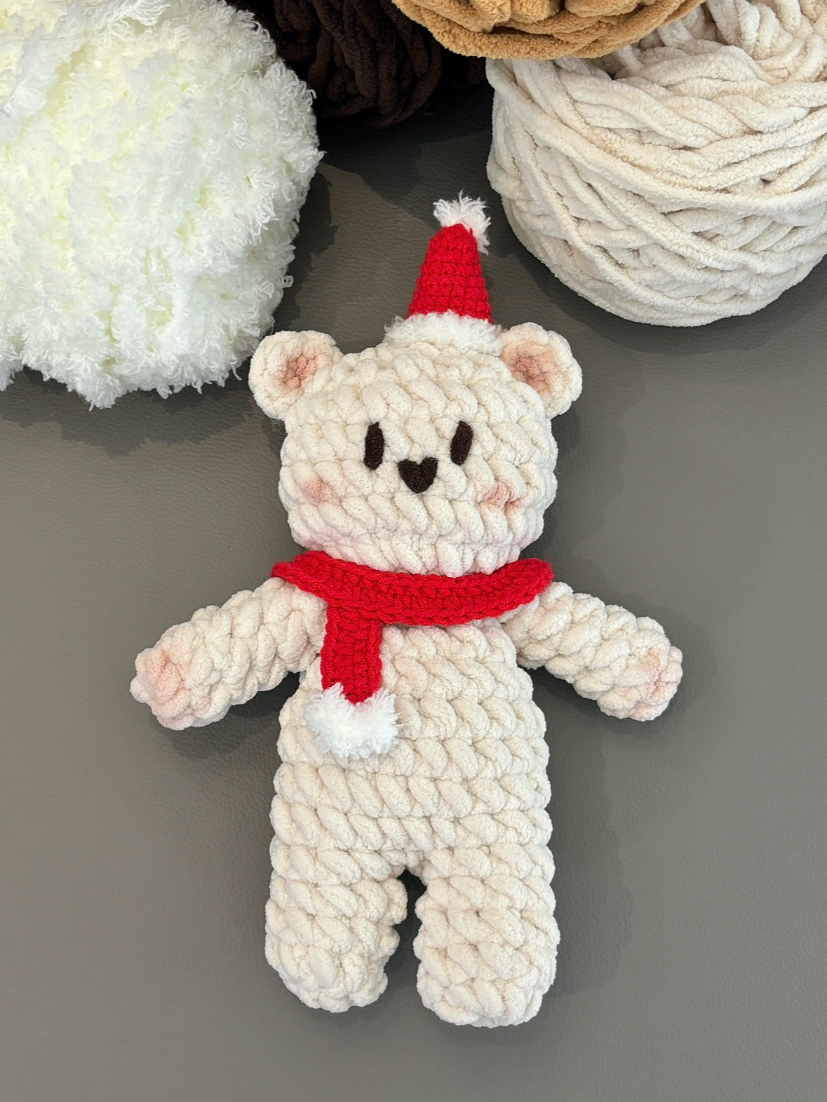 Two bears crochet Christmas scarf, bear doll material kit for hand knitting