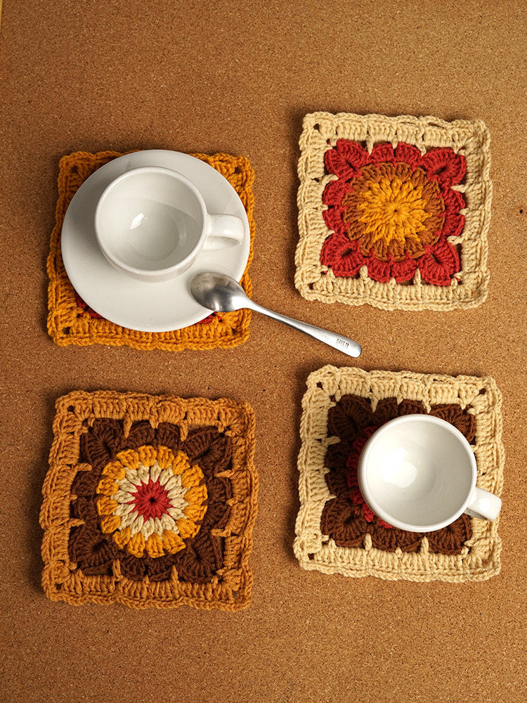DIY crochet blue and white porcelain coaster kit; homemade Maillard yarn heat insulation mat gift for family friends