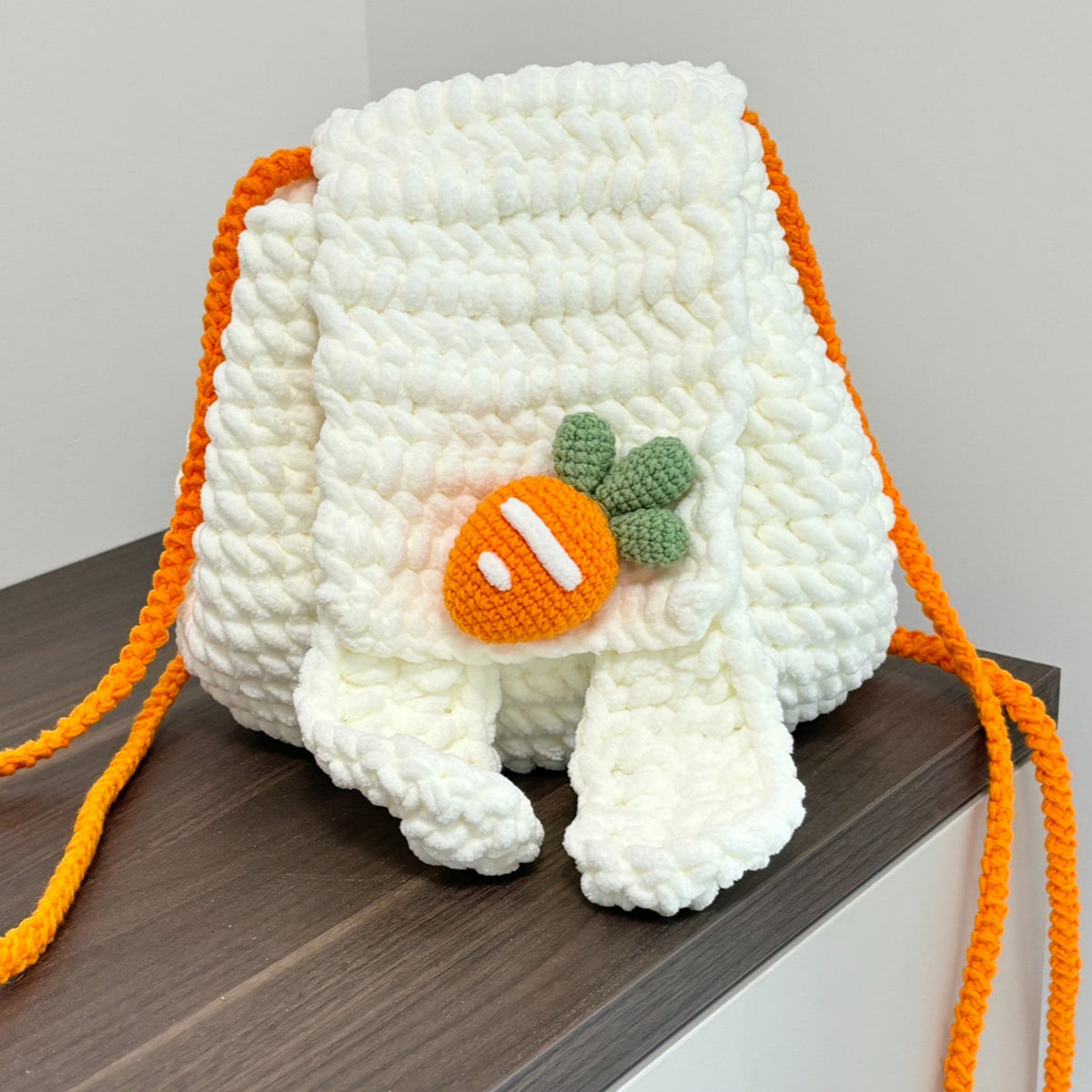 Cute bunny ear bag DIY material kit, homemade ice cream yarn crochet backpack, autumn and winter plush bag