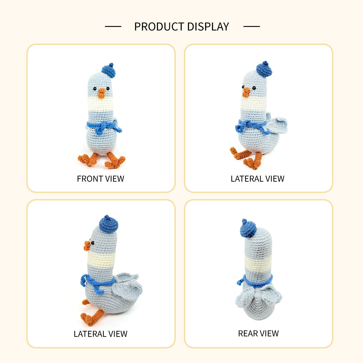 Funny Crochet Pigeon Plush - Cute Amigurumi City Bird Toy with Beret Hat