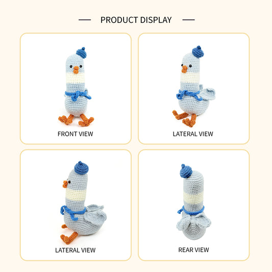 Funny Crochet Pigeon Plush - Cute Amigurumi City Bird Toy with Beret Hat