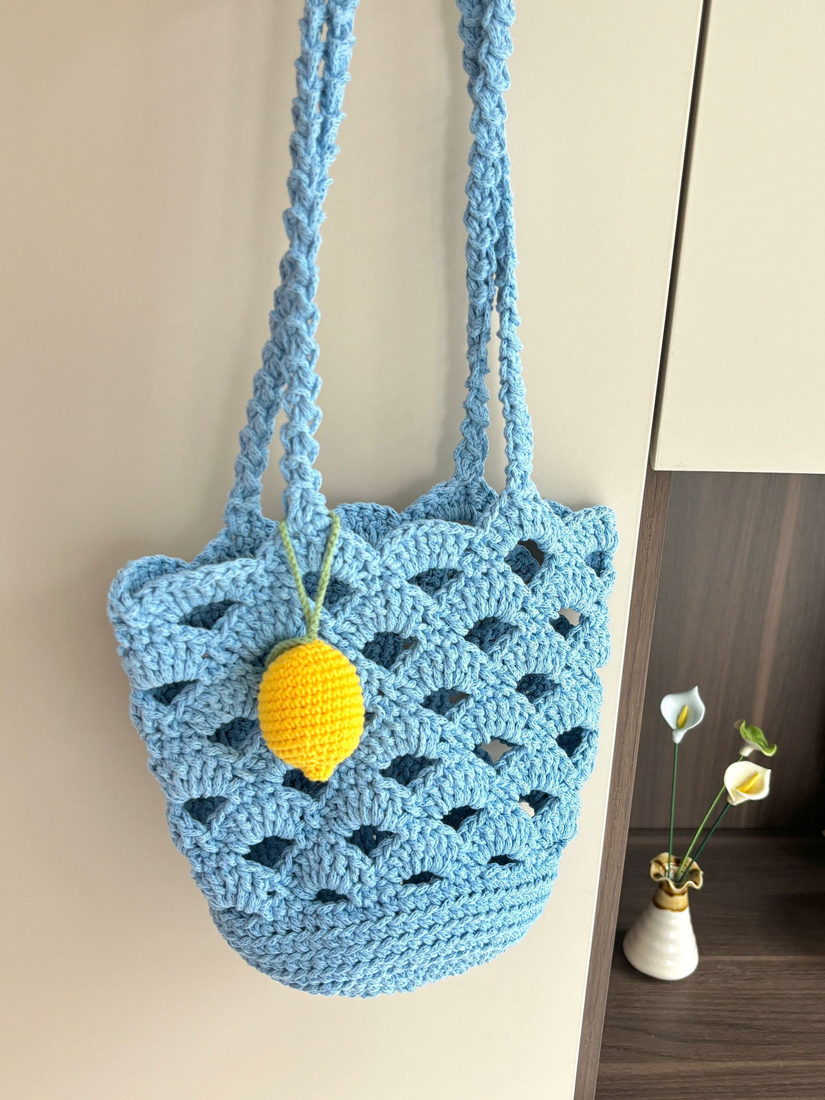 Summer fan-shaped bucket bag crochet 2mm small round yarn floral openwork shoulder bag material kit DIY craft