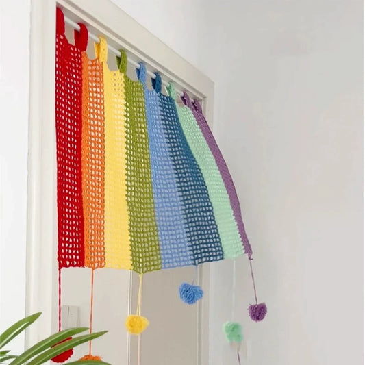 DIY DIY Dopamine Rainbow Wool Door Curtain Knitting Material Pack Crochet Crochet Cute Furniture Decorative Curtains