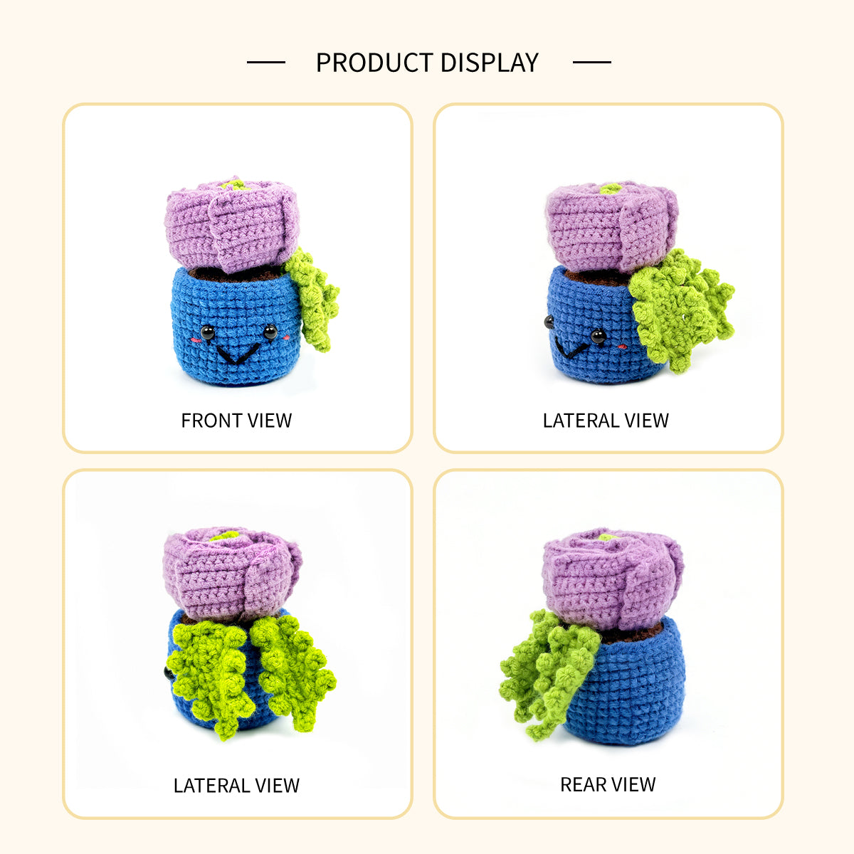 Cute Smiling Potted Succulent Plush - Everlasting Crochet Desk Decor Gift