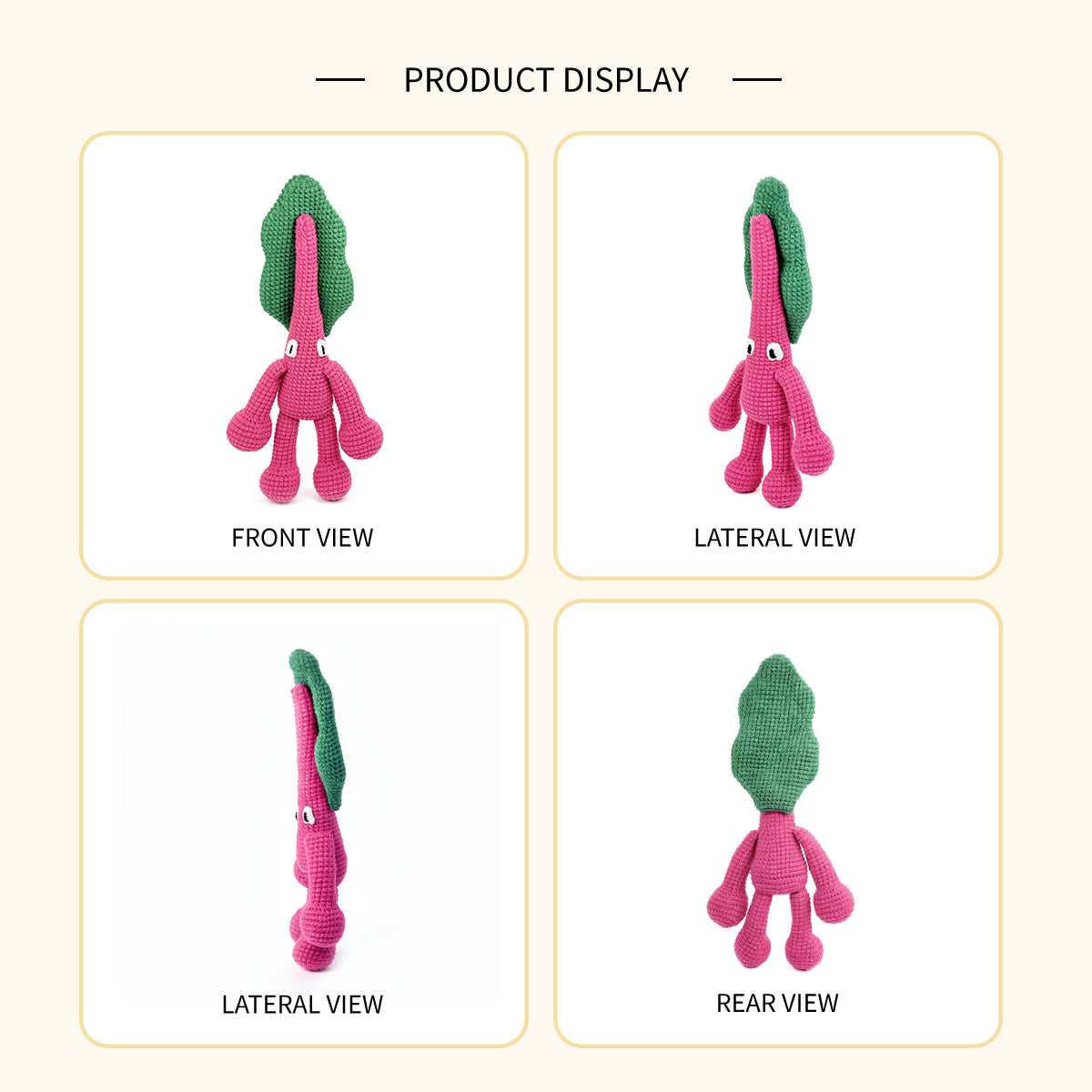 Funny Crochet Pink Radish Plush - Kawaii Amigurumi Vegetable Monster