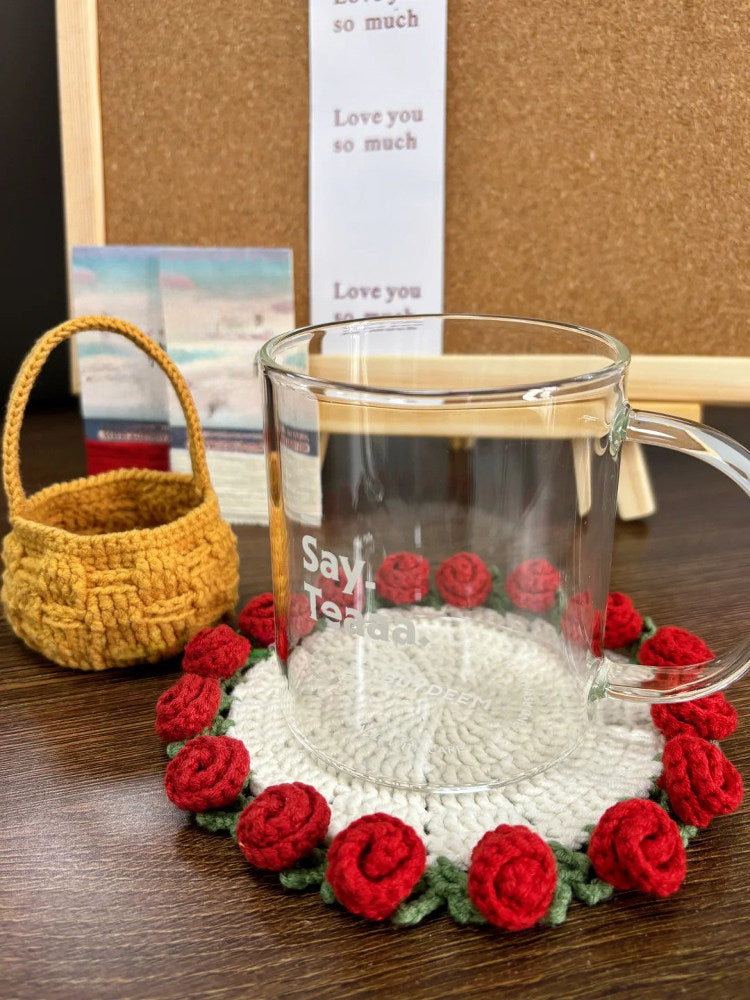 Mini rose bouquet coaster DIY knitting kit