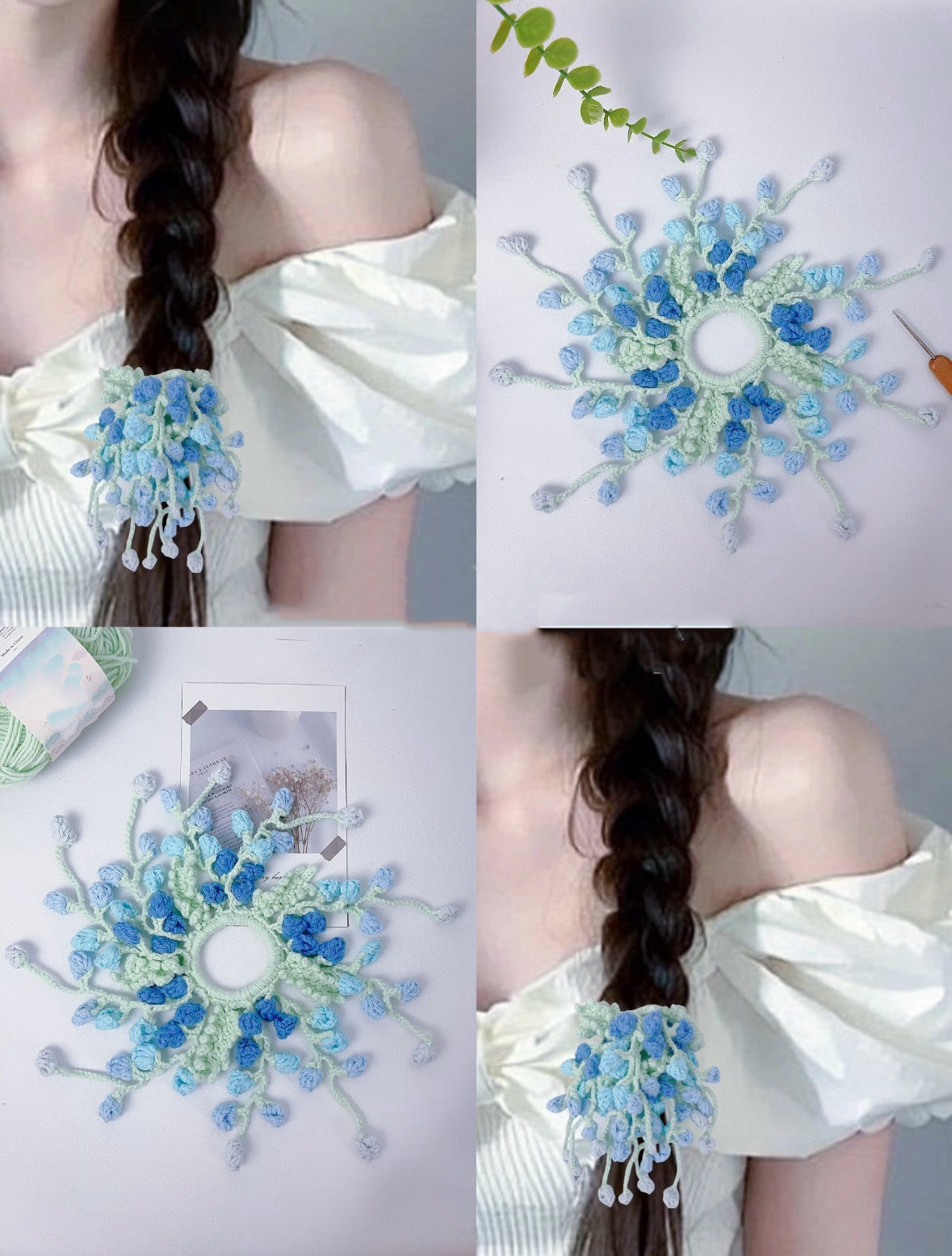 DIY Craft Kit for Hand-knitted Hair Accessories: Wisteria and Crape Myrtle Hair Ties