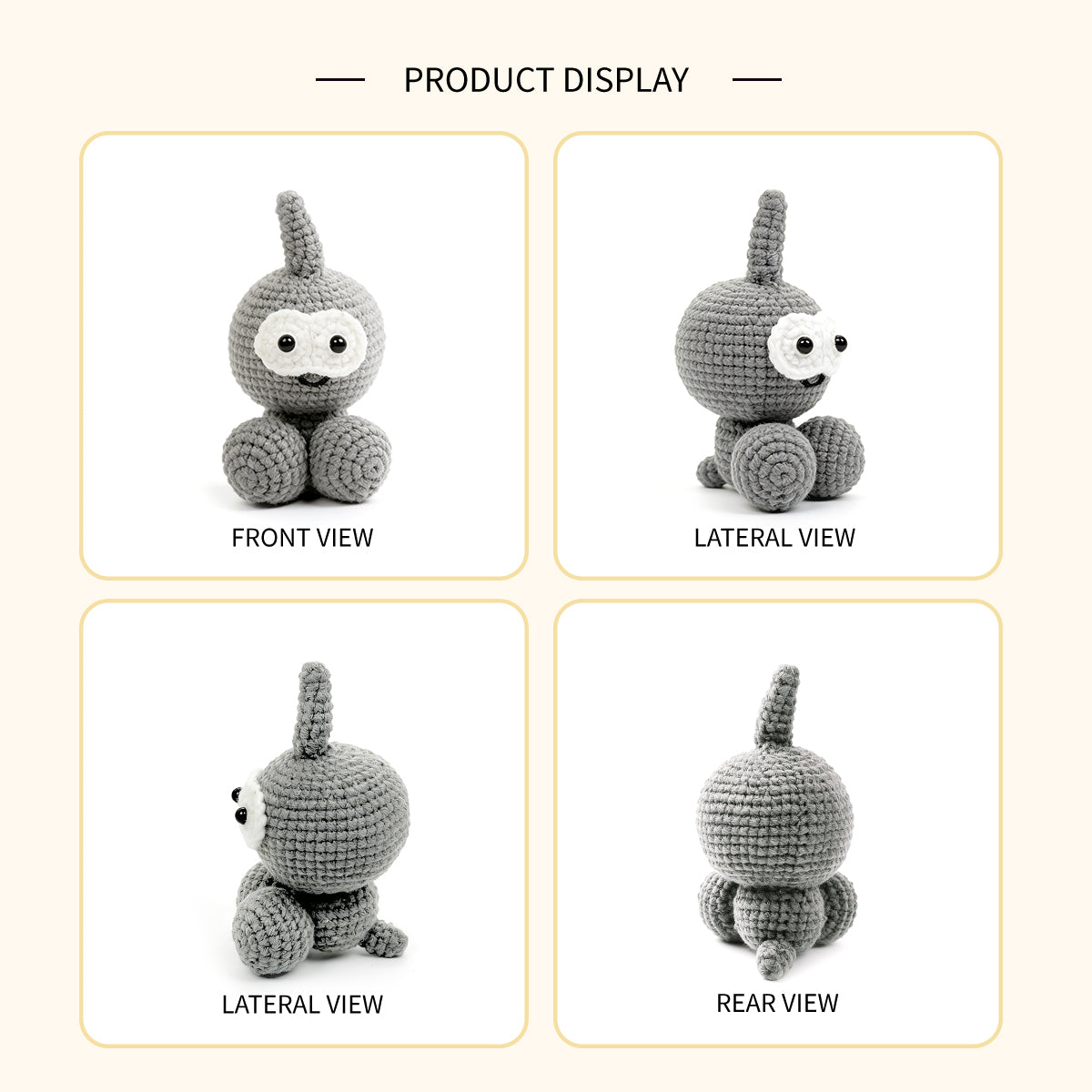 Cute Knitted Gray Alien with Antenna - Quirky Goggle Eye Amigurumi Doll