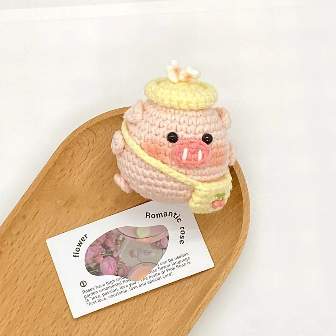 Spring Outing Pig Knitting DIY Material Kit, Handmade Yarn Crochet, Cute Little Pig Pendant Keychain, Girlfriend Gift