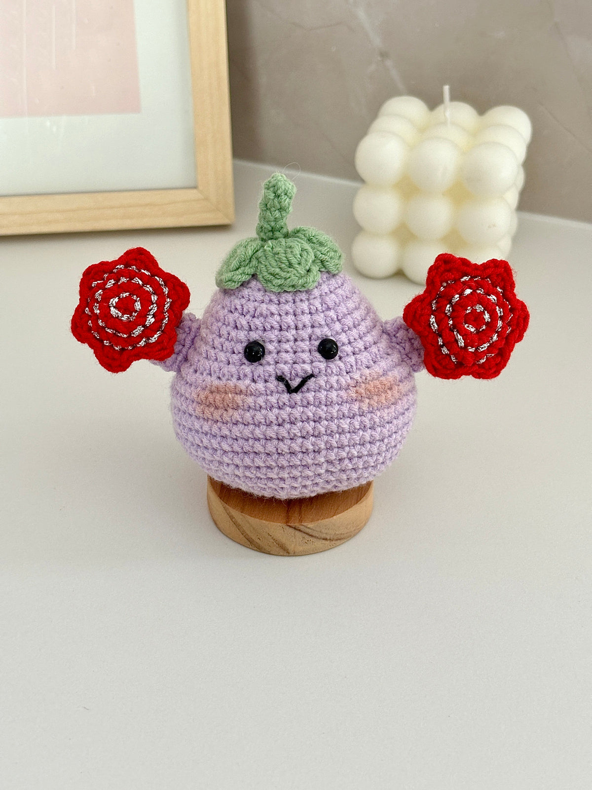 Eggplant doll crochet DIY kit, a gift for friends, a crocheted pendant bag.