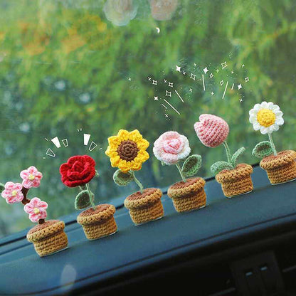 Crochet DIY kit Mini potted plant bouquet, handmade yarn flowers, homemade tulips, car ornaments