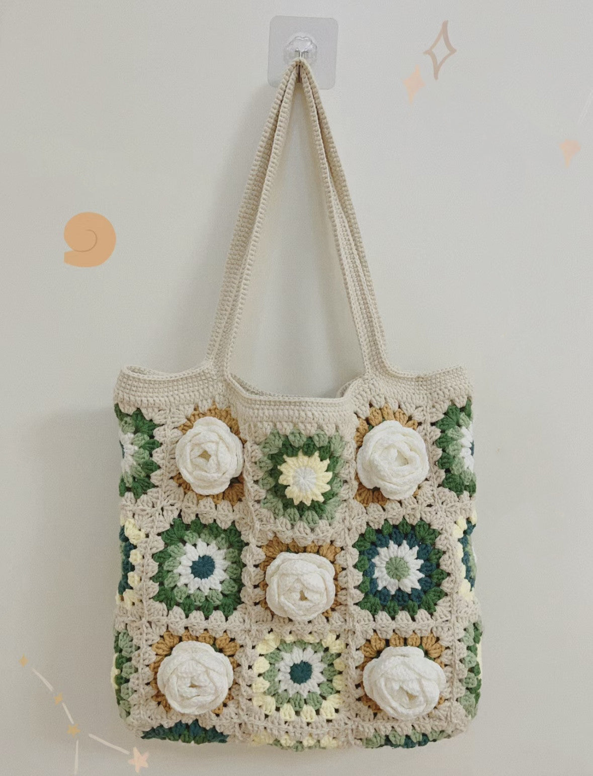 Camellia hand-knitted shoulder handbag diy material bag wool crochet granny bag gift homemade
