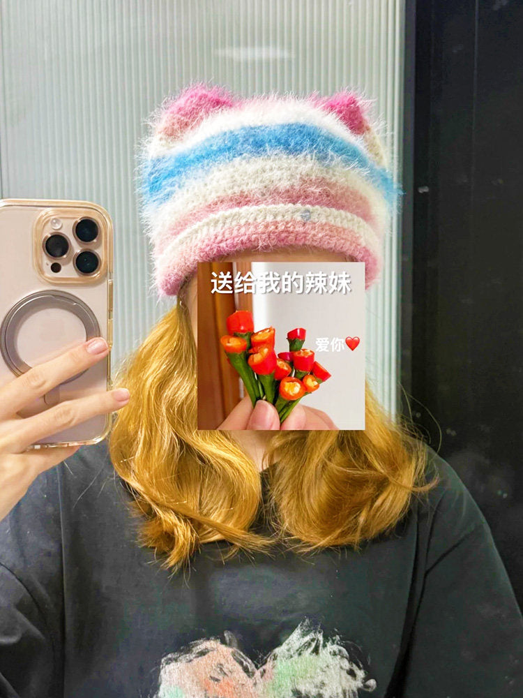 Hand-Knitted Wool Cat-Ear Hat — DIY Crochet Material Kit