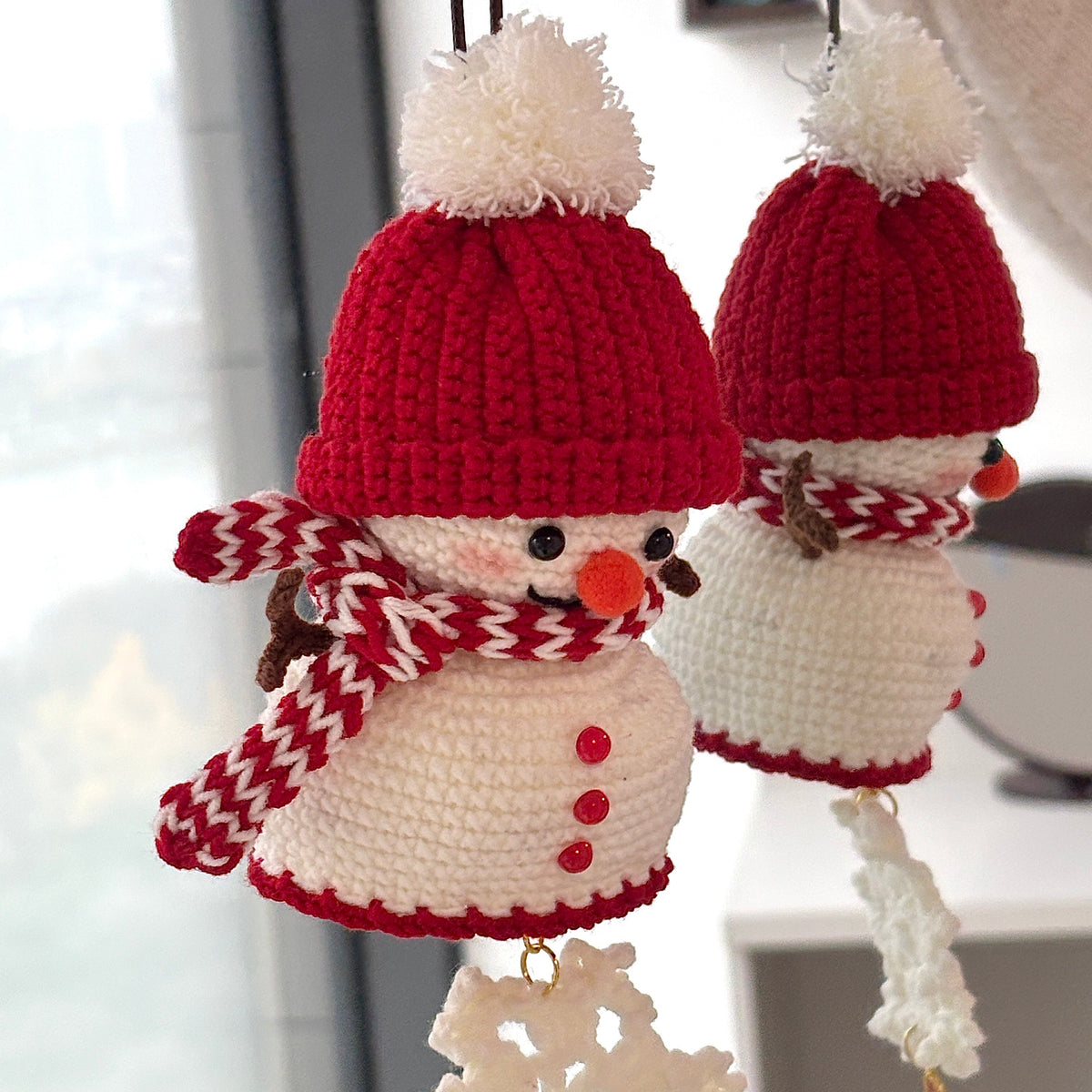 Snowman Wind Chime Handmade Crocheted Pendant Cute Knitted Christmas Gift