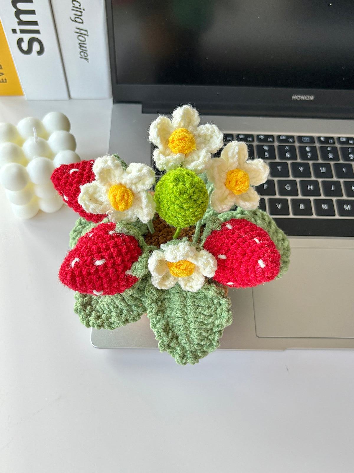 DIY Strawberry Potted Plant and Sunflower Flower Material Kit (Crochet Yarn Ornament)