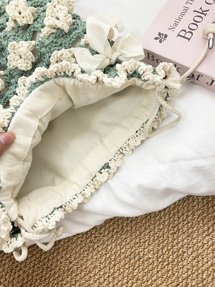 Hand-Woven Bag DIY Kit — Crochet Yarn & Materials — Hollow Cotton "Petal" Crossbody Bag (Gift)
