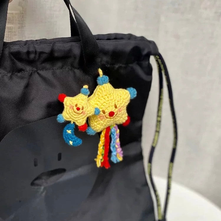 Small star bag charm keychain yarn hand-knitting DIY material kit for making Christmas gifts