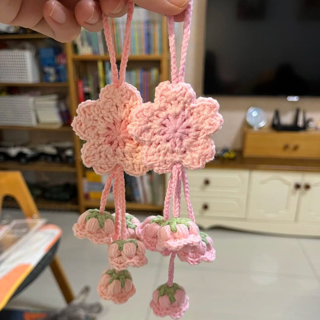 DIY handmade crocheted cherry blossom and lily of the valley yarn craft kit for boredom and relaxation.