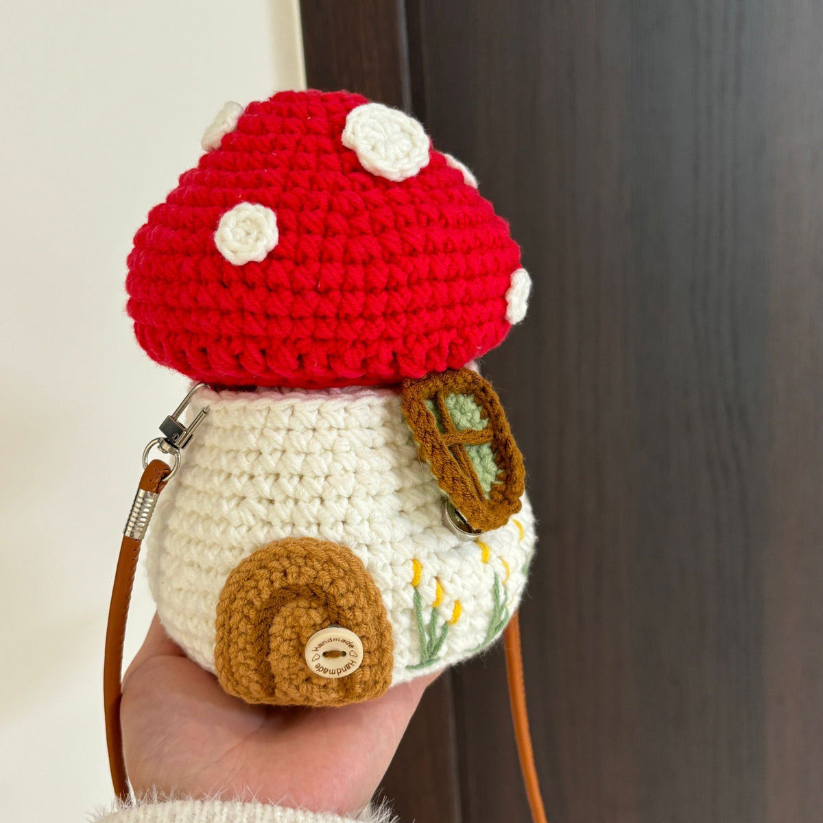 DIY handmade mushroom crossbody bag, crochet kit, knitted phone bag, a fun way to pass the time.