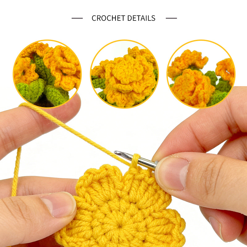 Crochet Yellow Flower Pot Plush, Handmade Amigurumi Plant Decor Gift
