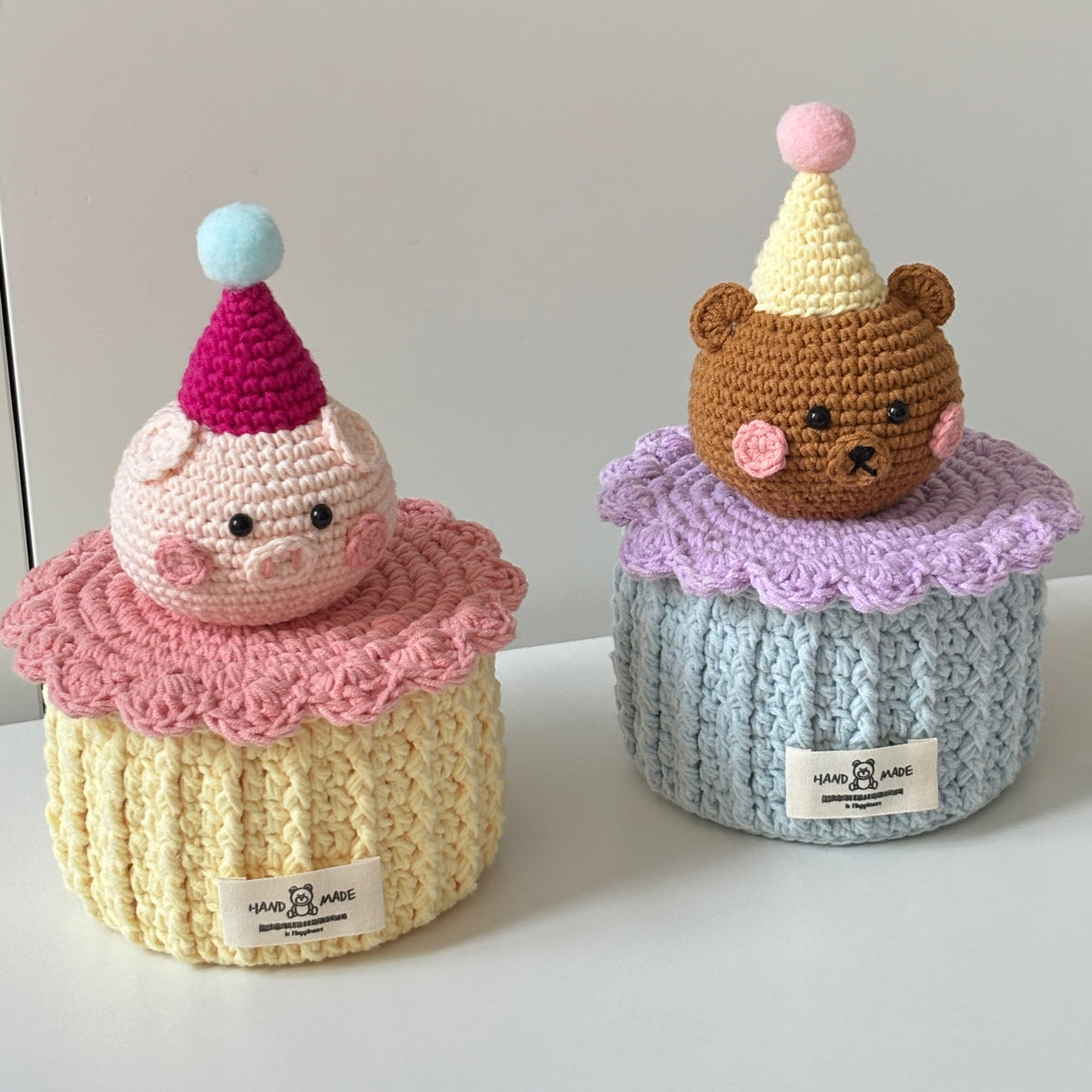 Piggy and Bear Desktop Organizer - DIY Craft Kit with Crochet and Knitting Materials.