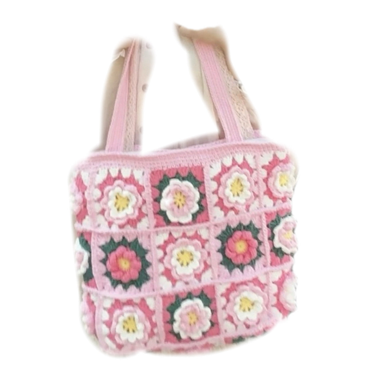 Camellia hand-knitted shoulder handbag diy material bag wool crochet granny bag gift homemade