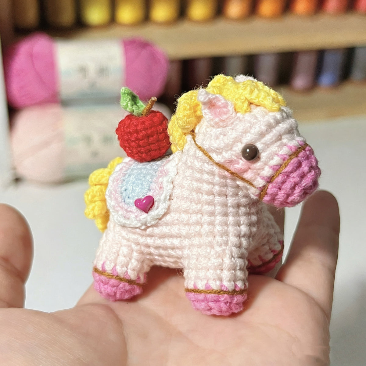 DIY Crocheted Horse Year Keychain with Wooden Horse Doll - Homemade Yarn Kit