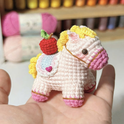 DIY Crocheted Horse Year Keychain with Wooden Horse Doll - Homemade Yarn Kit