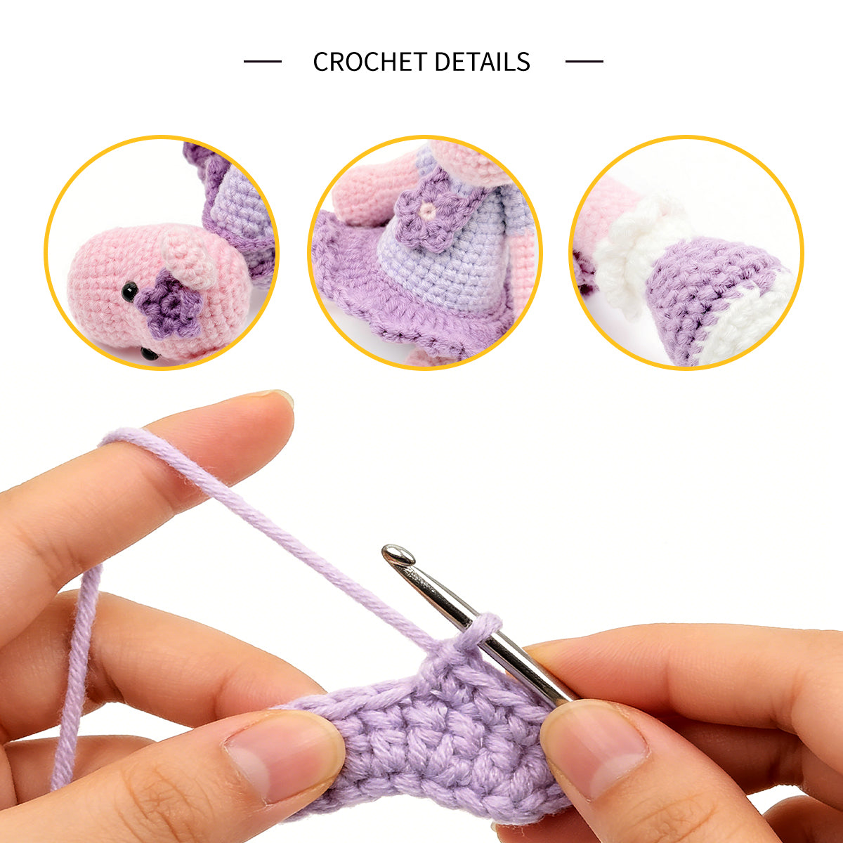 Handmade Crochet Hippo Plush - Cute Amigurumi Animal in Purple Dress