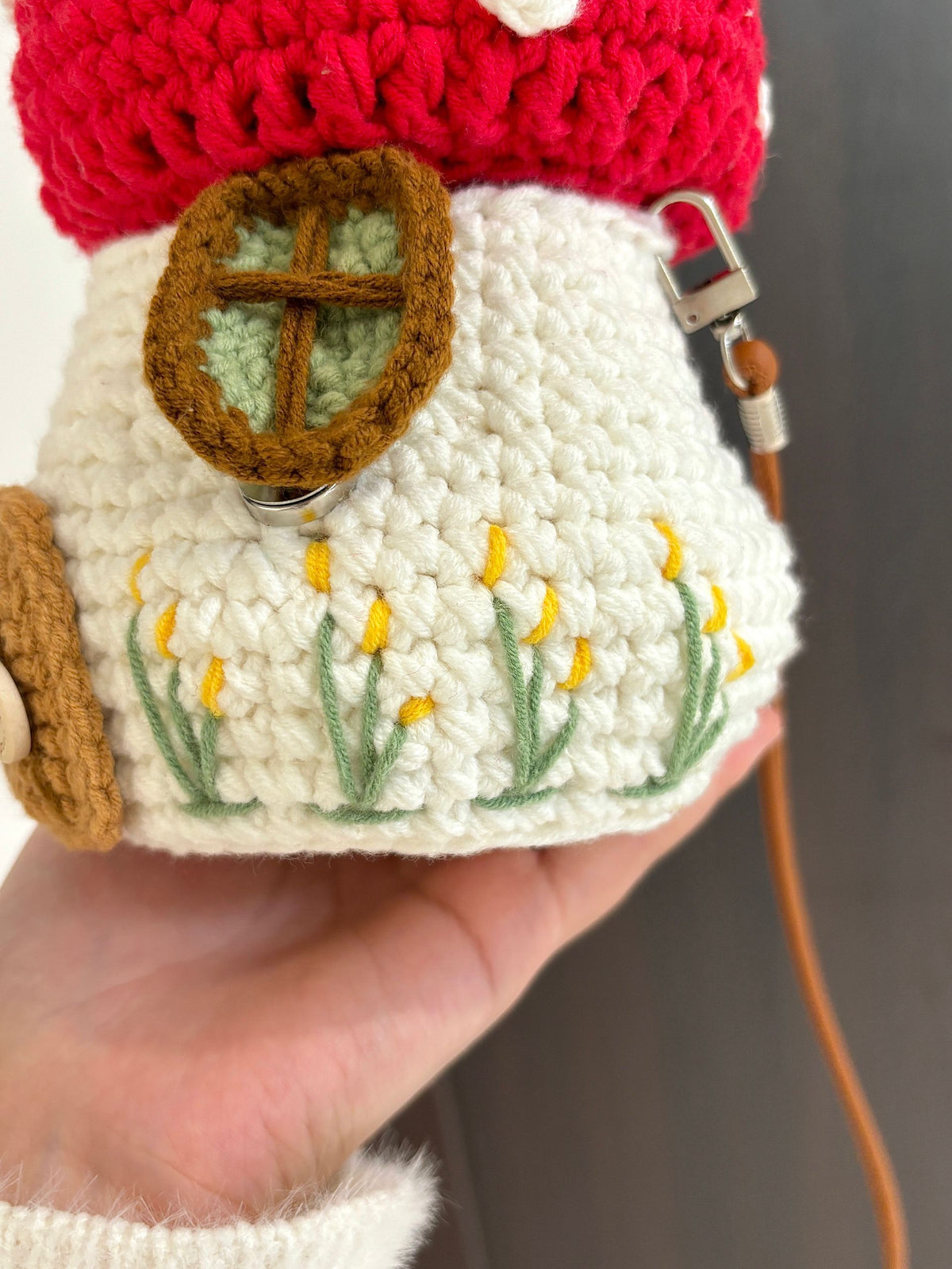 DIY handmade mushroom crossbody bag, crochet kit, knitted phone bag, a fun way to pass the time.