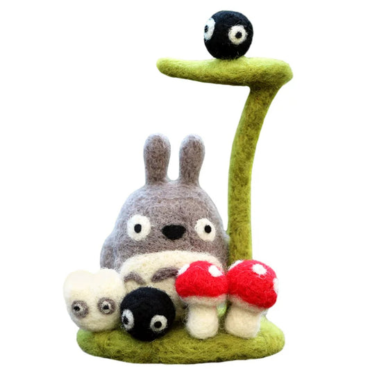 Cute Black Fluffy Monster Needle Felting Kit, DIY Wool Felt Craft Kit