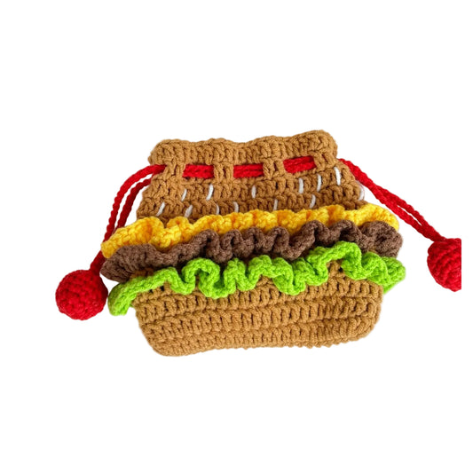 DIY Crochet Kit for Hamburger Drawstring Bags and Coin Purses - Cute Gifts