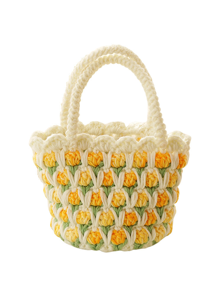 Tulip-shaped hand-knitted bag, crocheted bag, DIY material kit, homemade gift