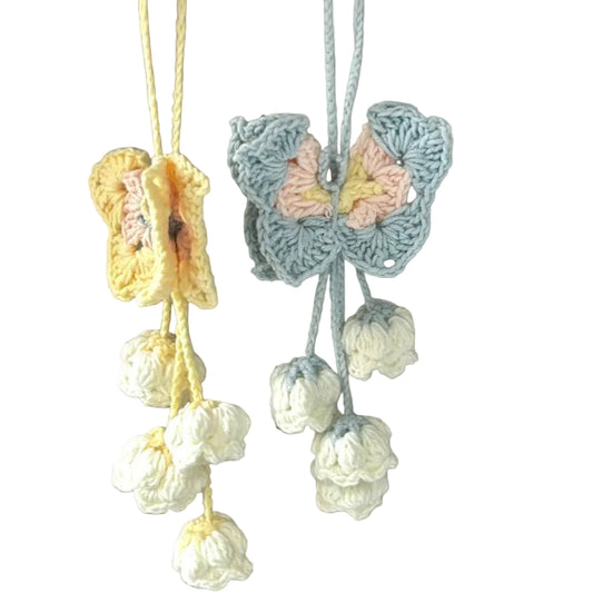 Handmade woven butterfly lily of the valley flower pendant, DIY material kit for making bag charms, keychains, and gifts.