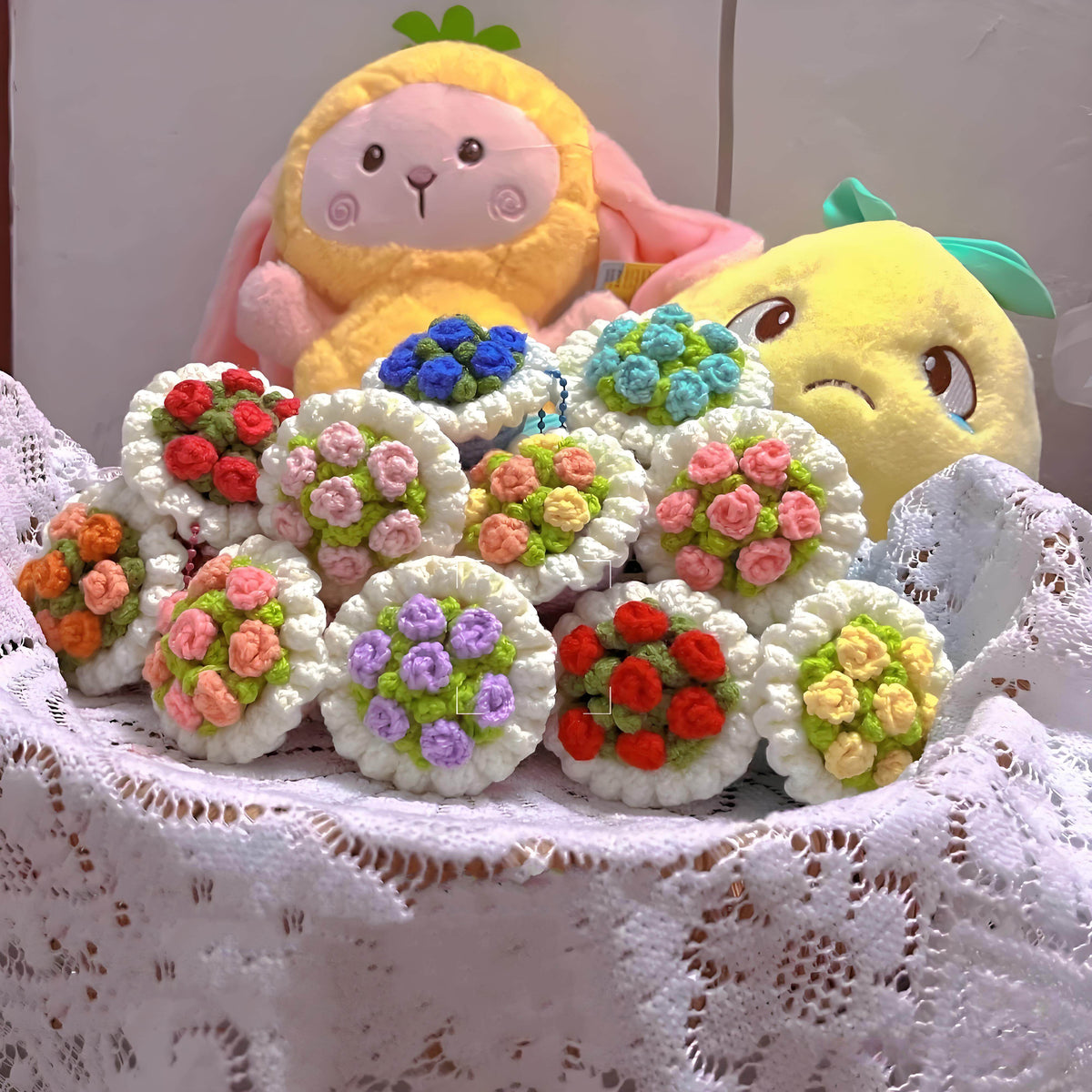Mini bouquets, handmade crochet and knitted keychains, birthday gifts
