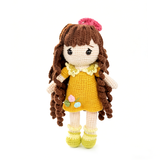 Handmade Crochet Doll - Premium Amigurumi Girl Toy with Brown Curly Hair