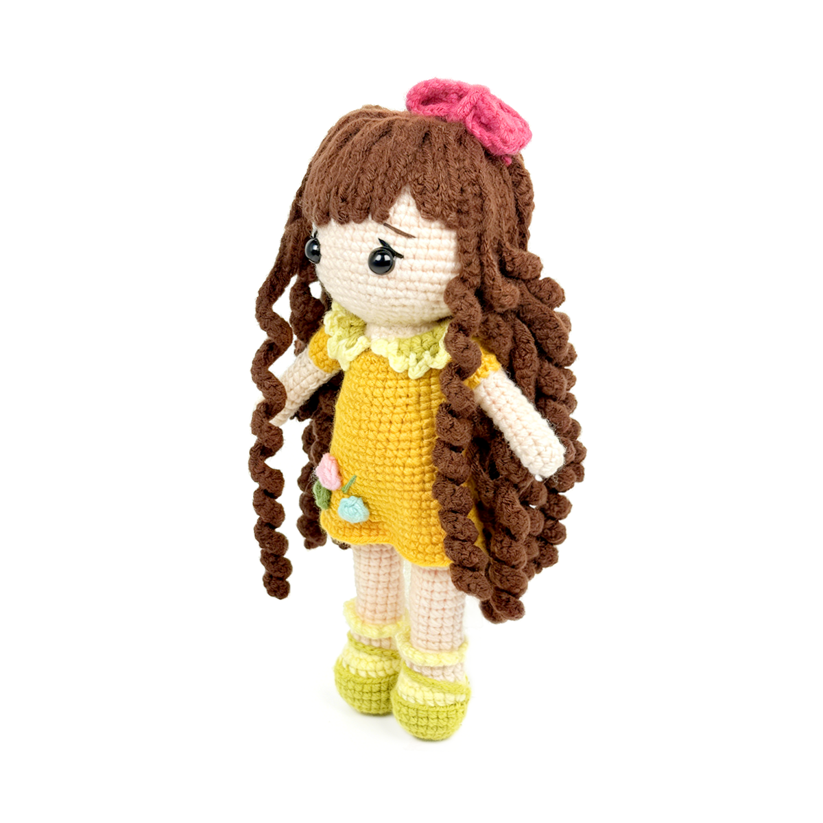 Handmade Crochet Doll - Premium Amigurumi Girl Toy with Brown Curly Hair