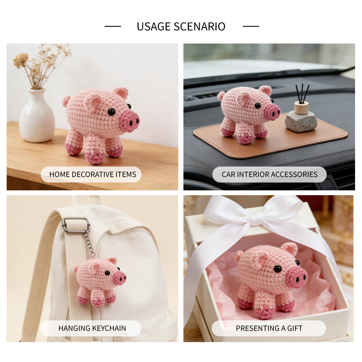 Handmade Crochet Pig Plush - Cute Amigurumi Farmhouse Nursery Decor Toy