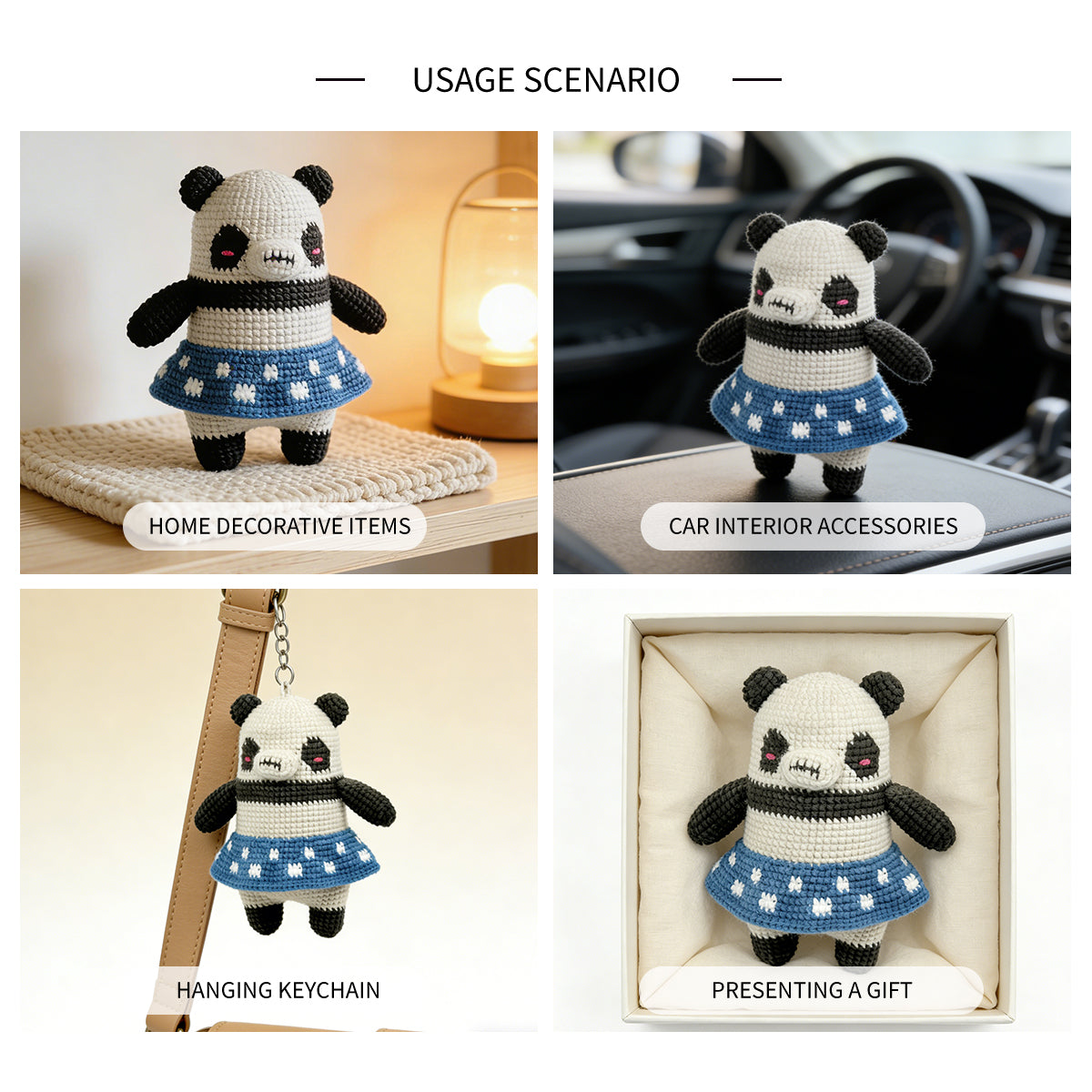 Funny Creepy Cute Panda Crochet Plush - Gothic Amigurumi Star Skirt Doll