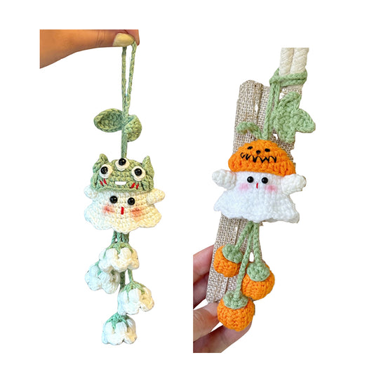 Three-eyed ghost lily of the valley pendant, Hello Kitty cat, little panda backpack, DIY crochet kit, gift set.