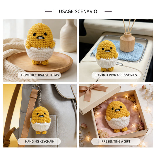 Funny Lazy Egg Crochet Plush - Grumpy Amigurumi Chick Desk Buddy Gift