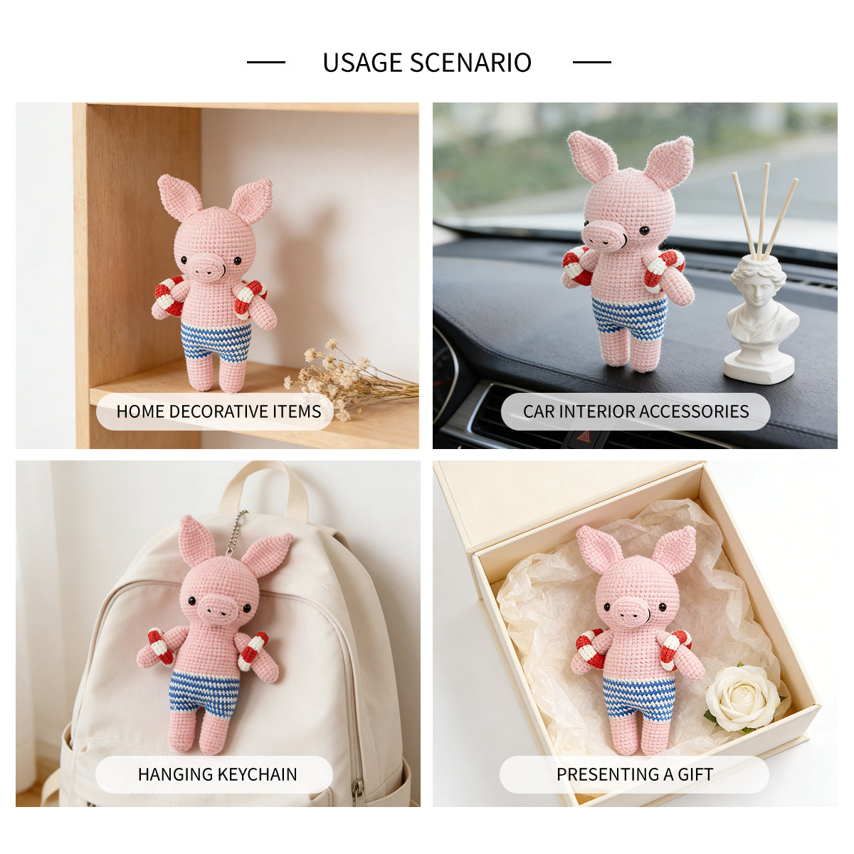 Handmade Crochet Pig Plush - Cute Amigurumi Stuffed Animal in Swimwear
