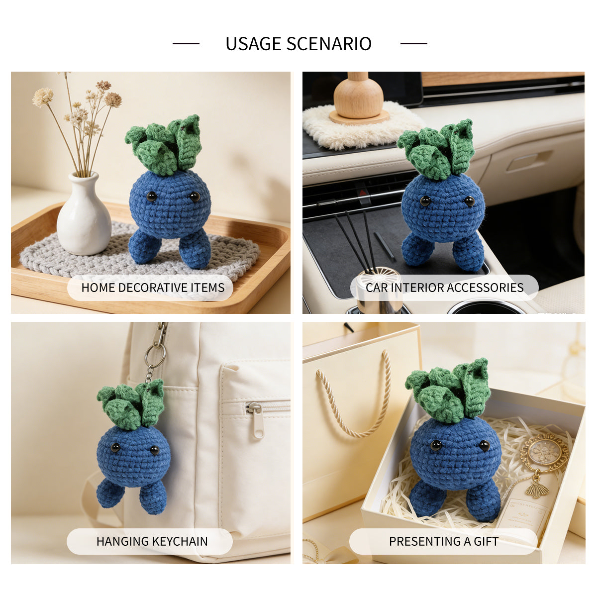 Funny Crochet Blue Plant Plush - Cute Amigurumi Vegetable Desk Decor