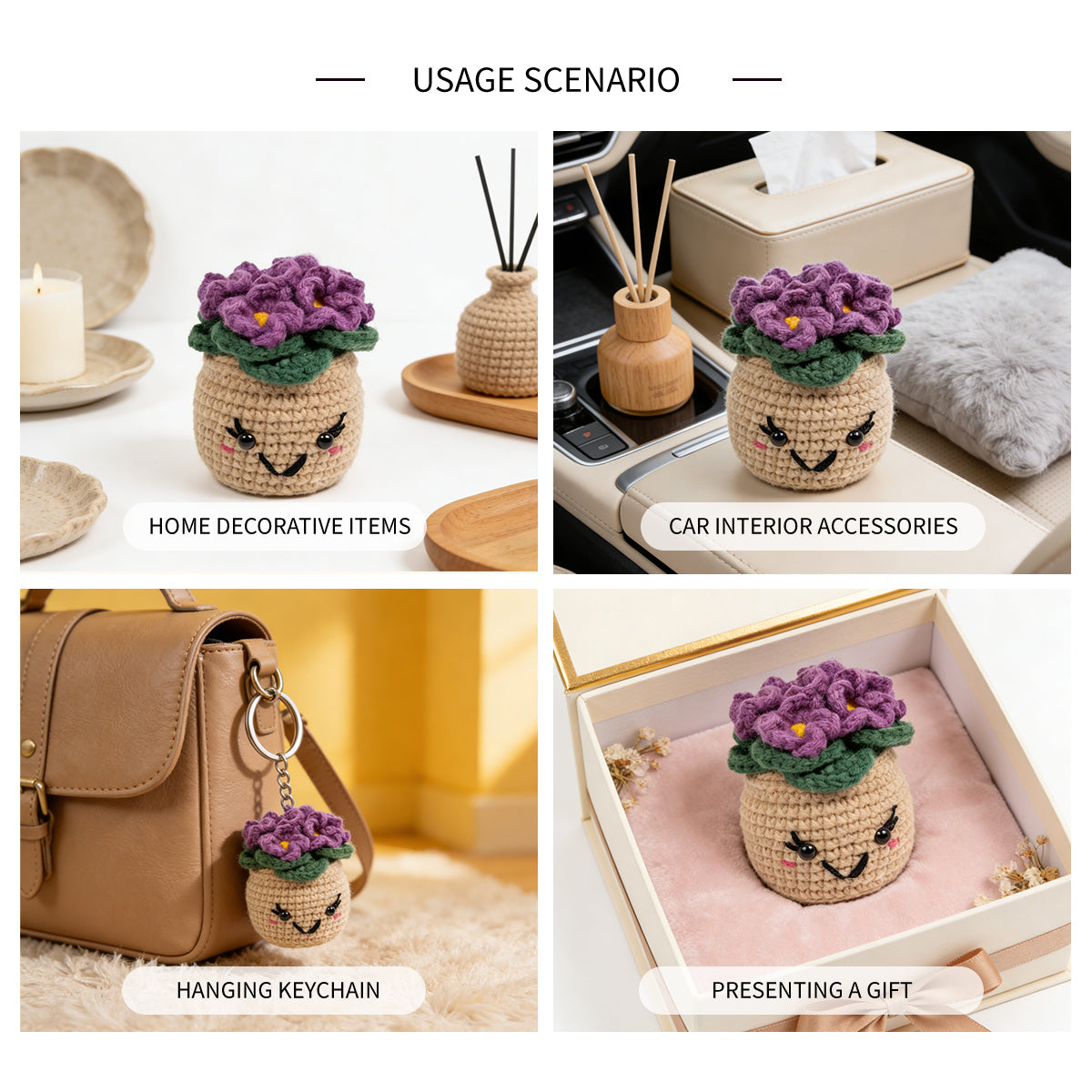 Handmade Crochet African Violet Plant - Kawaii Amigurumi Potted Flower