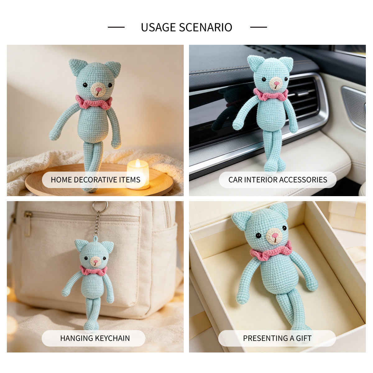 Handmade Crochet Cat Plush - Long Legged Amigurumi Kitten Nursery Decor